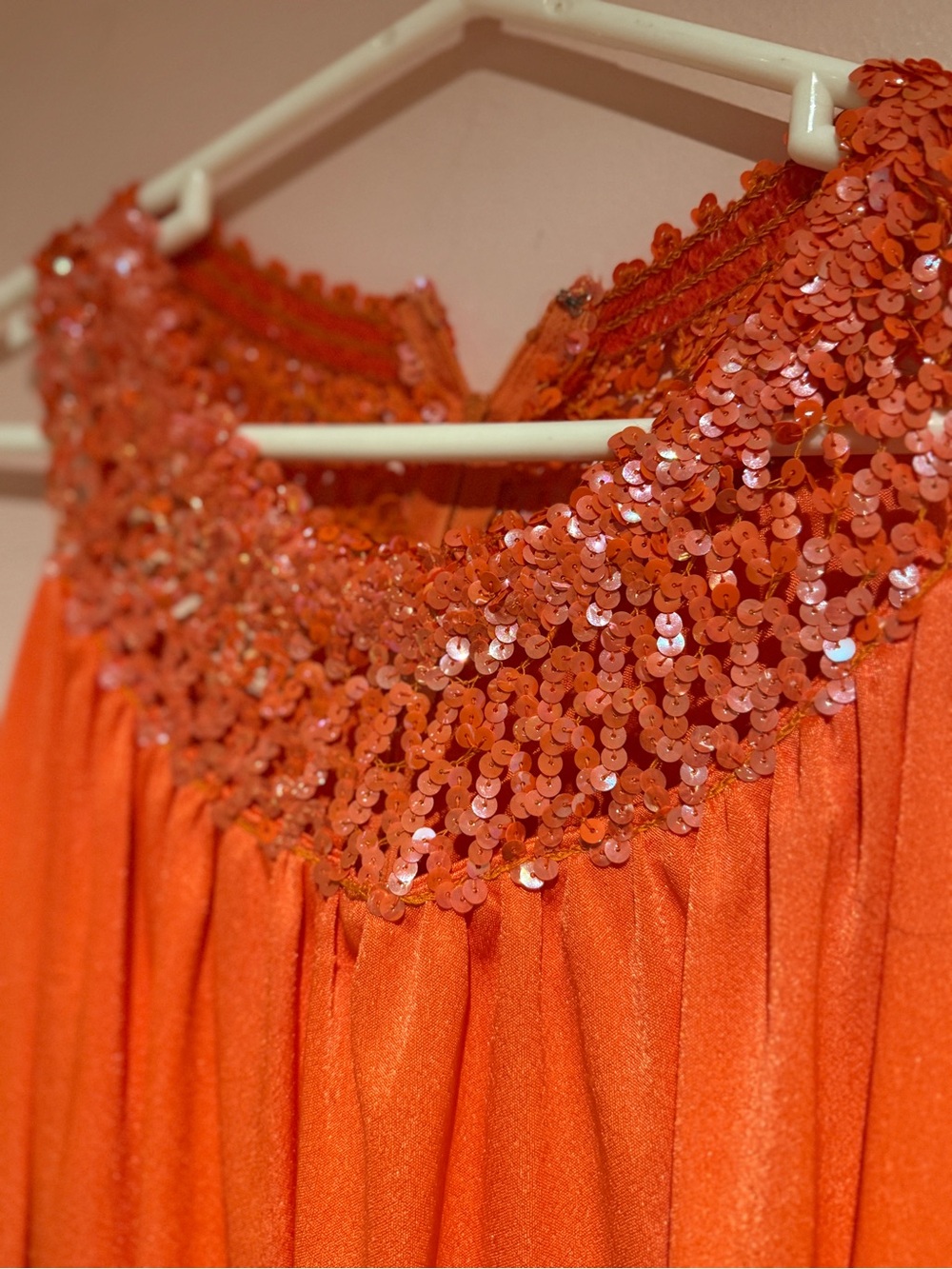 Gene Doris Vintage 60s caftan Orange Maxi Dress with sequin Yoke - Picture 4 of 5